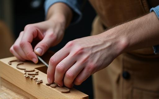 Artisan ébéniste travaillant sur un détail de meuble en bois
