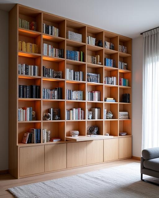 Bibliothèque moderne occupant tout un mur